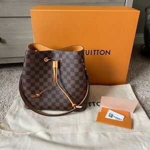 Authentic Louis Vuitton Neonoe in Damier Ebene and Safran